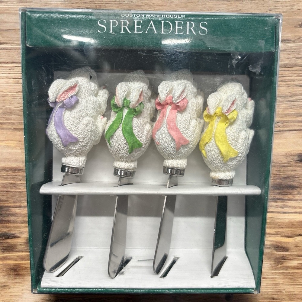 Boston Warehouse Easter Bunny‎ Pastel Vintage Spreaders Stainless Steel Set of 4